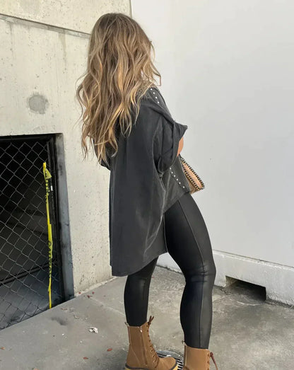 Norvielle Damen Oversized Nieten T-Shirt