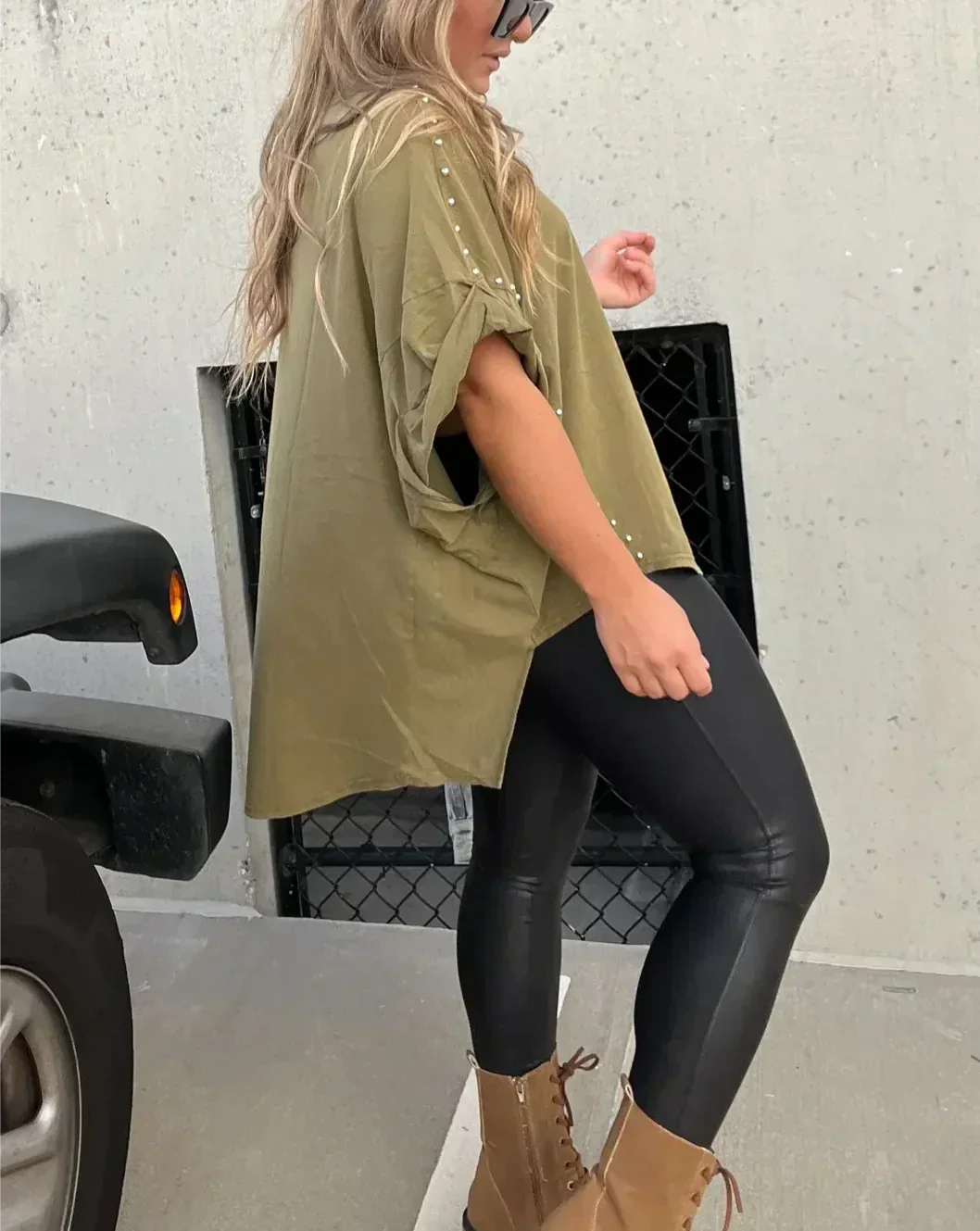Norvielle Damen Oversized Nieten T-Shirt