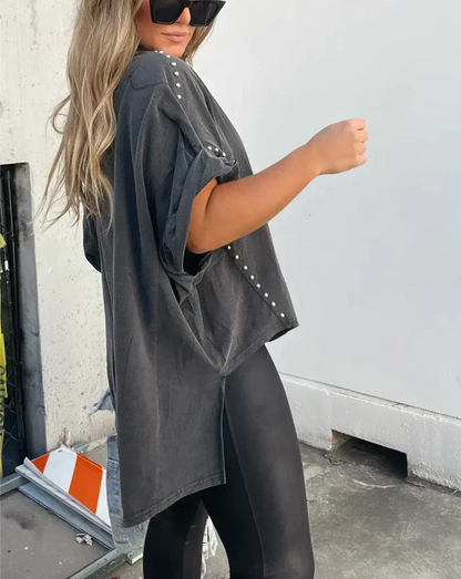 Norvielle Damen Oversized Nieten T-Shirt