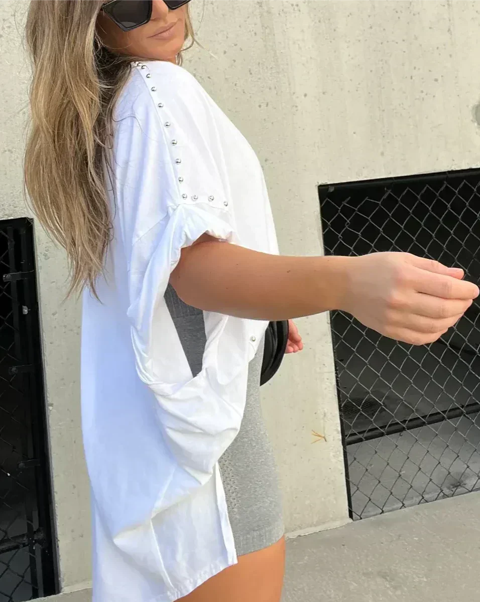 Norvielle Damen Oversized Nieten T-Shirt