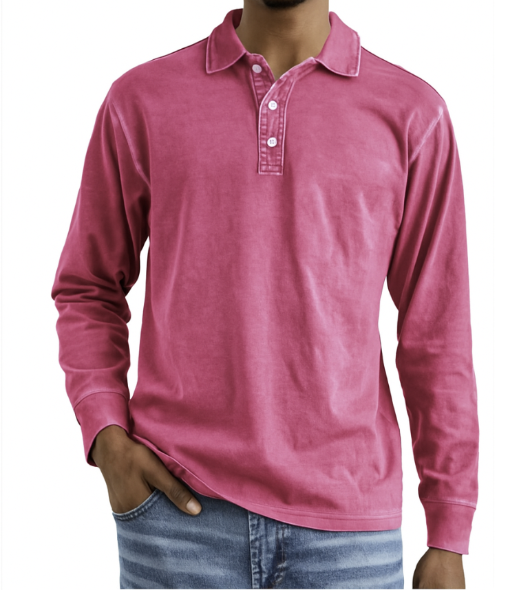 Herren Langarm Polo Shirt aus Baumwolle mit Knöpfen und Kragen