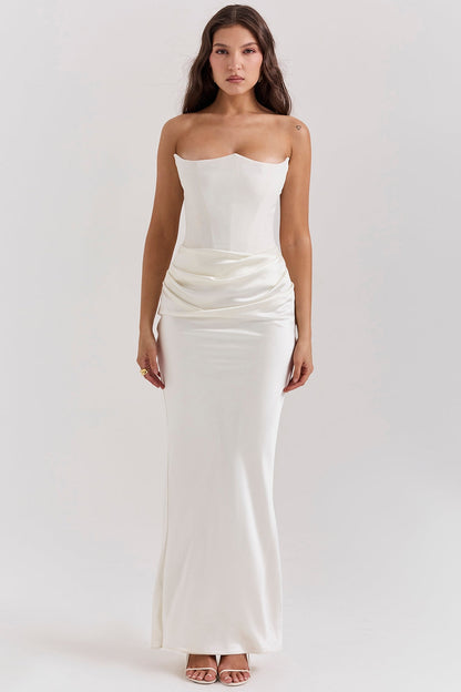 Damen Trägerloses Maxikleid Elegant Lang Femimin Schwarz - Norvielle