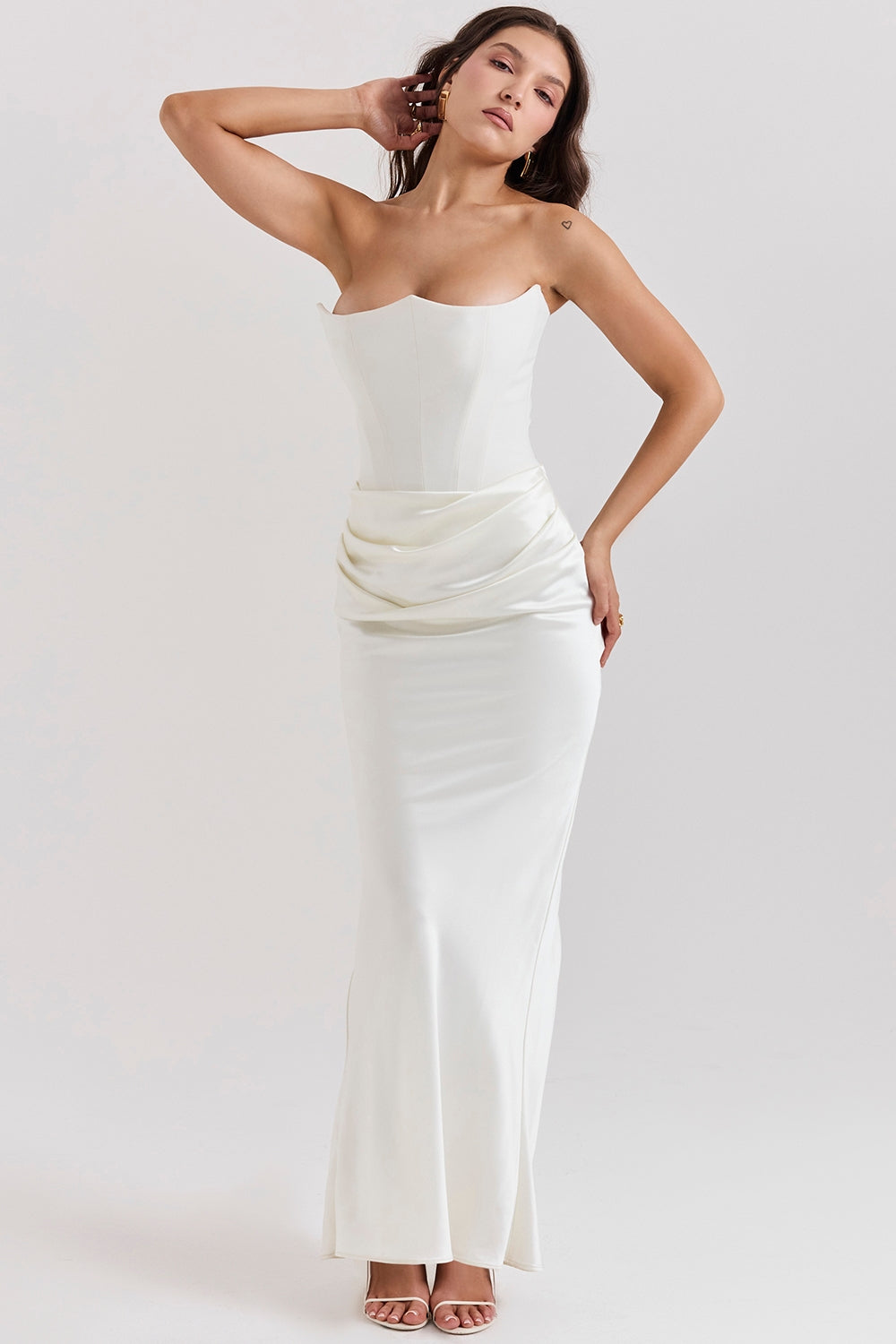 Damen Trägerloses Maxikleid Elegant Lang Femimin