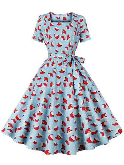 Damen Rockabilly Kleid Florales Karomuster