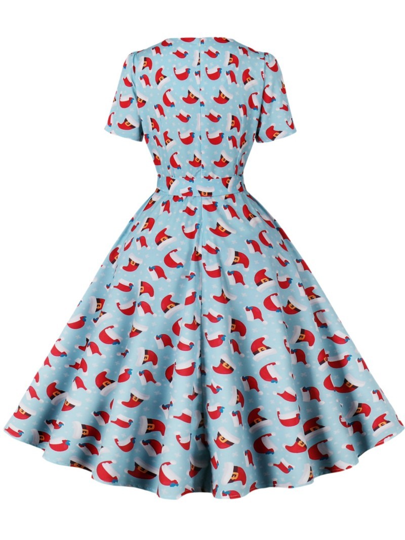 Damen Rockabilly Kleid Florales Karomuster