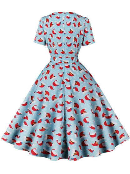 Damen Rockabilly Kleid Florales Karomuster