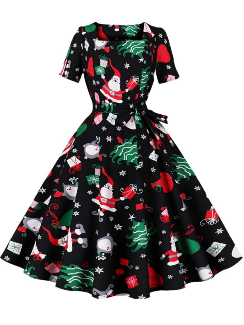 Damen Rockabilly Kleid Florales Karomuster