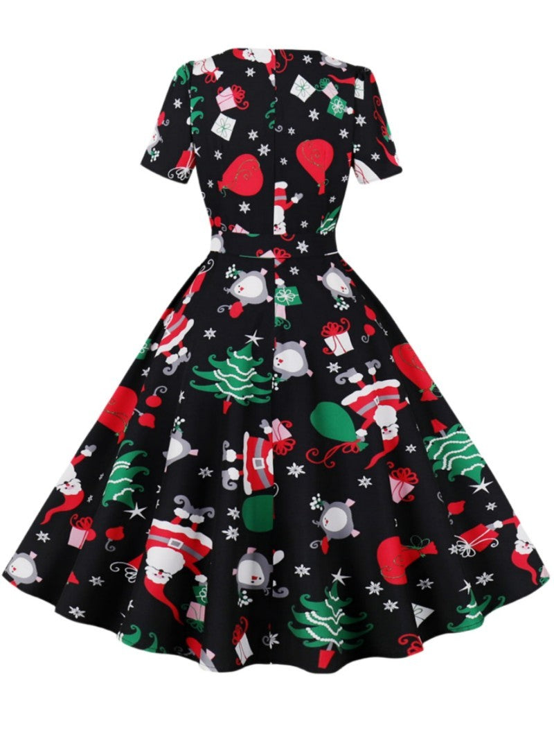 Damen Rockabilly Kleid Florales Karomuster