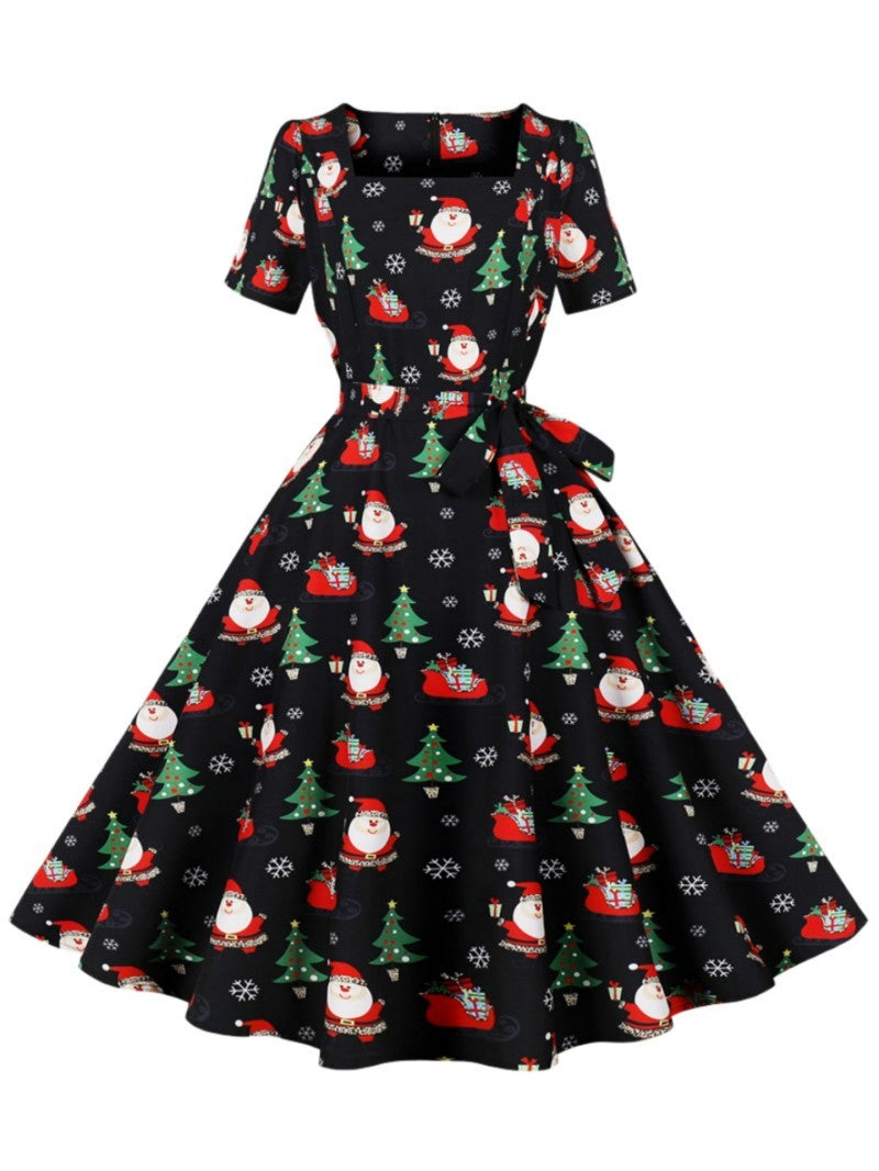 Damen Rockabilly Kleid Florales Karomuster