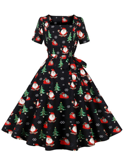 Damen Rockabilly Kleid Florales Karomuster