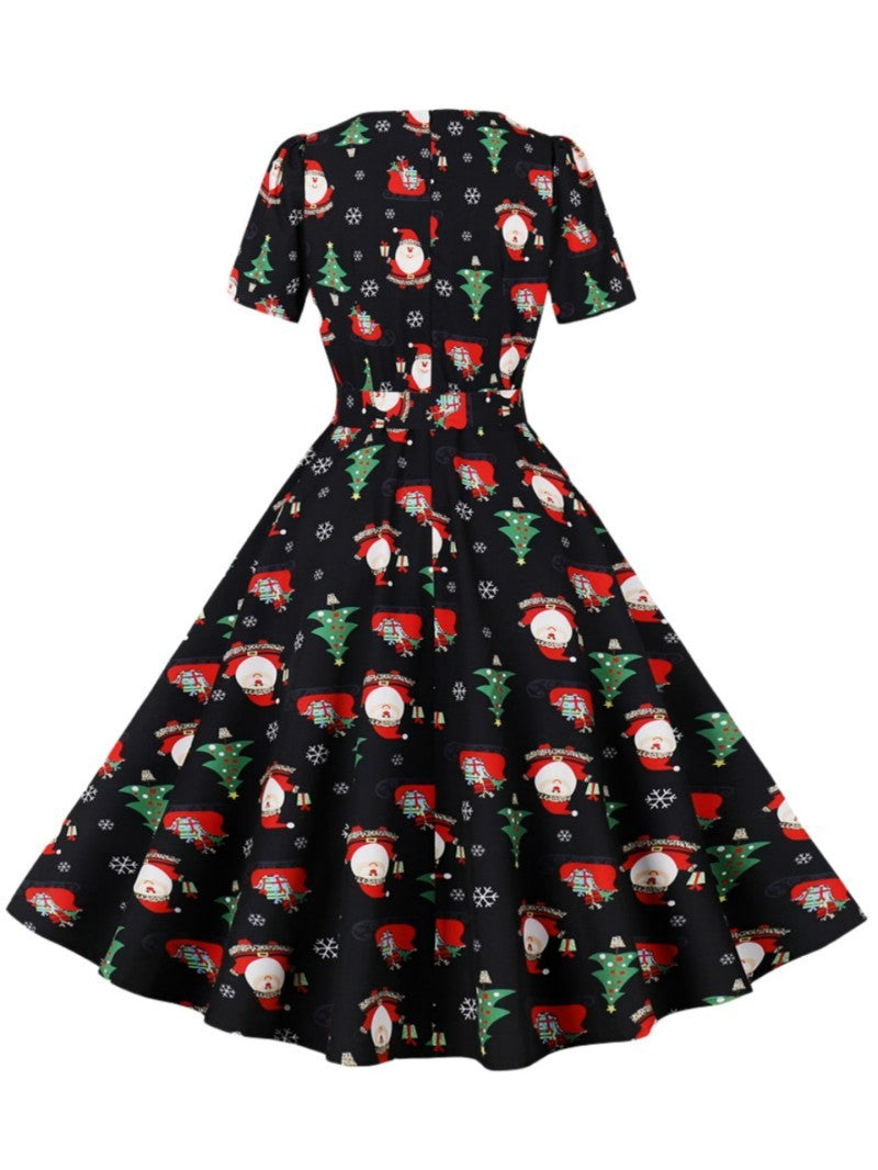 Damen Rockabilly Kleid Florales Karomuster