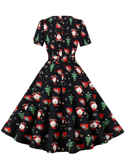 Damen Rockabilly Kleid Florales Karomuster