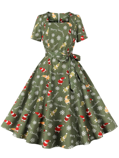 Damen Rockabilly Kleid Florales Karomuster
