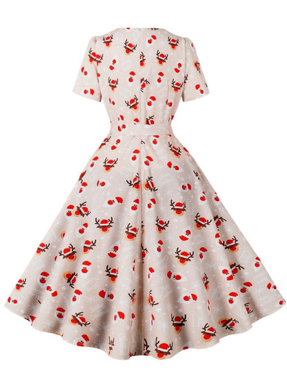 Damen Rockabilly Kleid Florales Karomuster