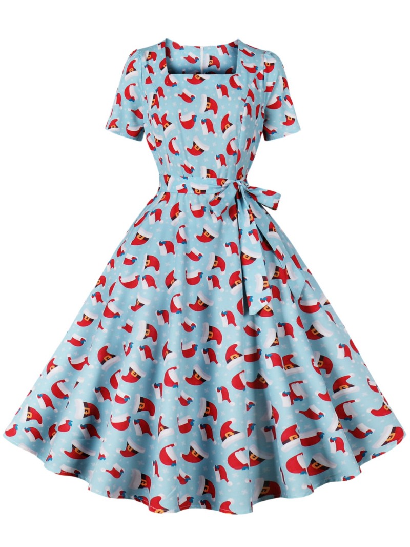 Damen Rockabilly Kleid Florales Karomuster