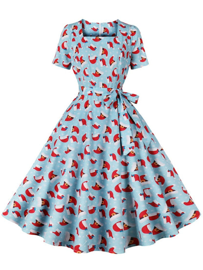 Damen Rockabilly Kleid Florales Karomuster