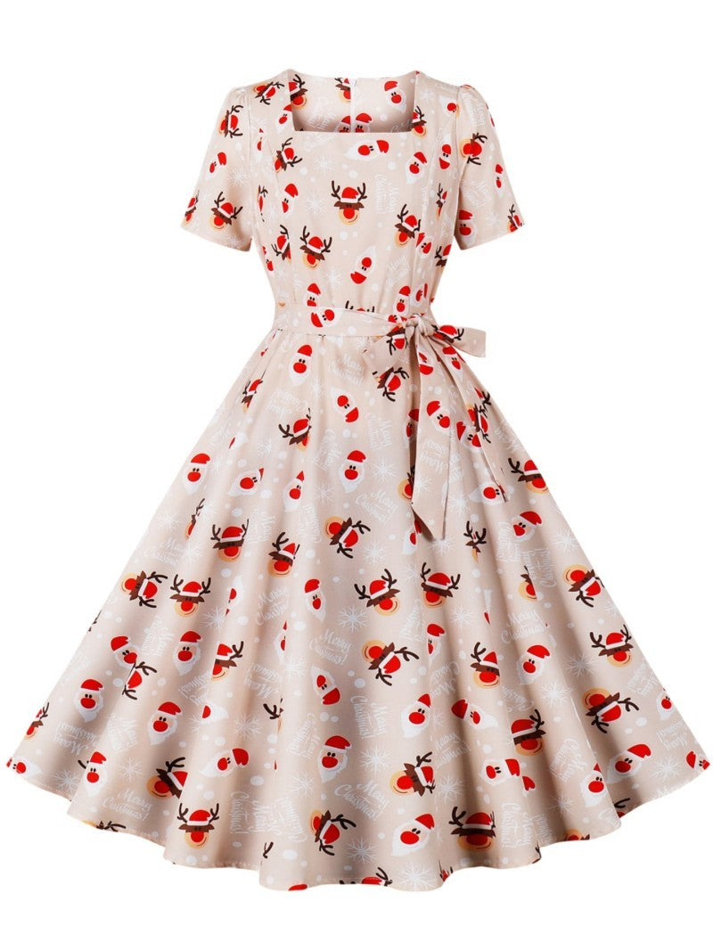 Damen Rockabilly Kleid Florales Karomuster