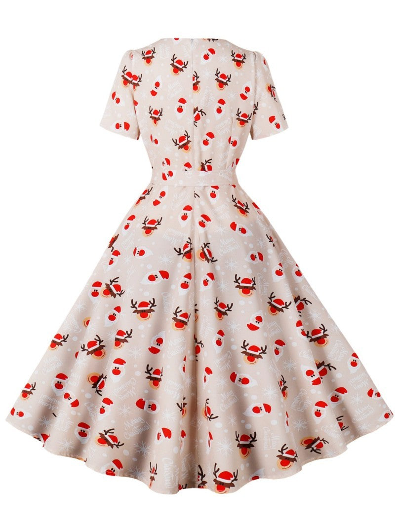 Damen Rockabilly Kleid Florales Karomuster