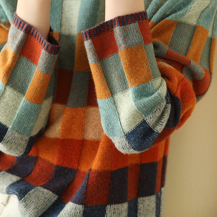 Norvielle Damen Rollkragenpulli Bunt Patchwork