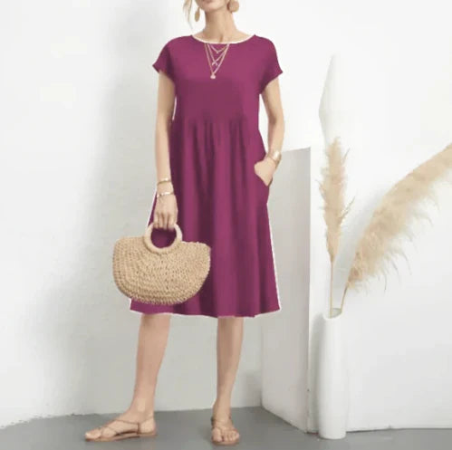 Damen Sommerkleid Kurzarm mit Taschen