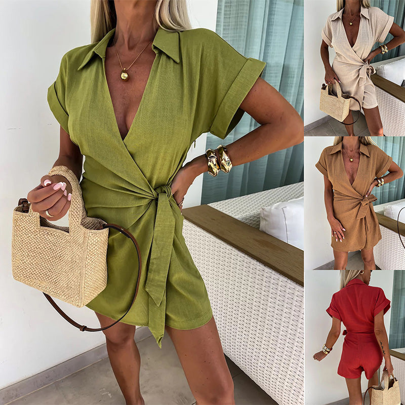 Damen Jumpsuit V-Ausschnitt Sommerlich Leicht