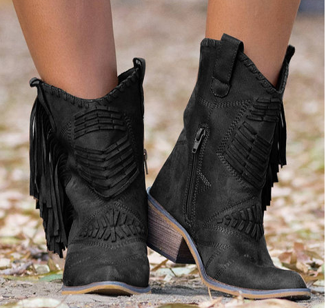 Norvielle Damen Westernstiefel mit Fransen Leder