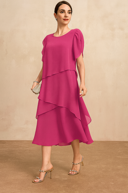 Damen Klassisches Chiffon Kleid Weiches Elegantes