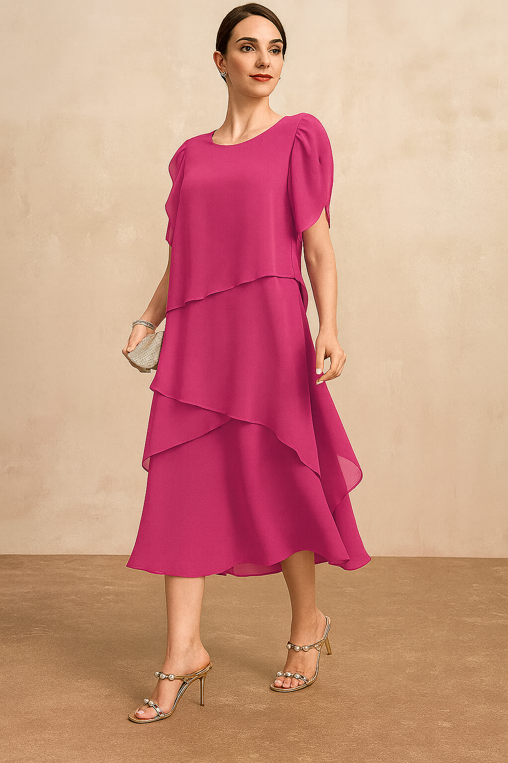 Damen Klassisches Chiffon Kleid Weiches Elegantes Schwarz - Norvielle