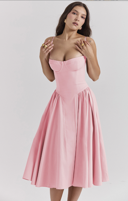 Damen Midikleid Träger Freirücken Kleid