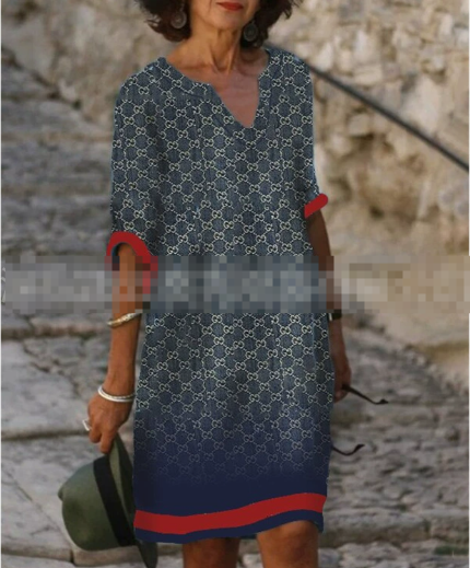 Damen Langarm Shift Kleid Abstraktes Muster