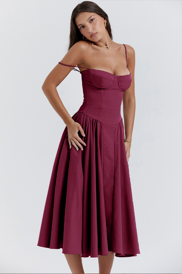 Damen Midikleid Träger Freirücken Kleid