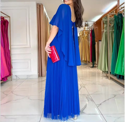 Damen Bodenlanges Abendkleid mit Capeärmeln