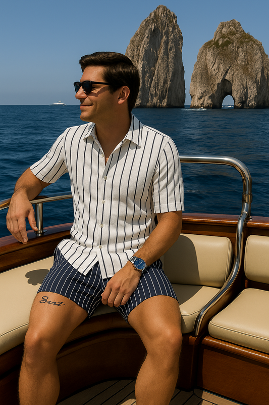 Herren Gestreiftes Sommer-Set Hemd Shorts - Norvielle