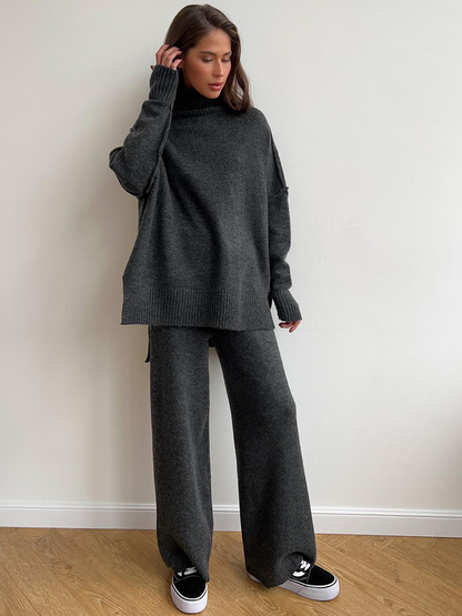 Damen Oversize Strickpullover Lounge-Set Gemütlich