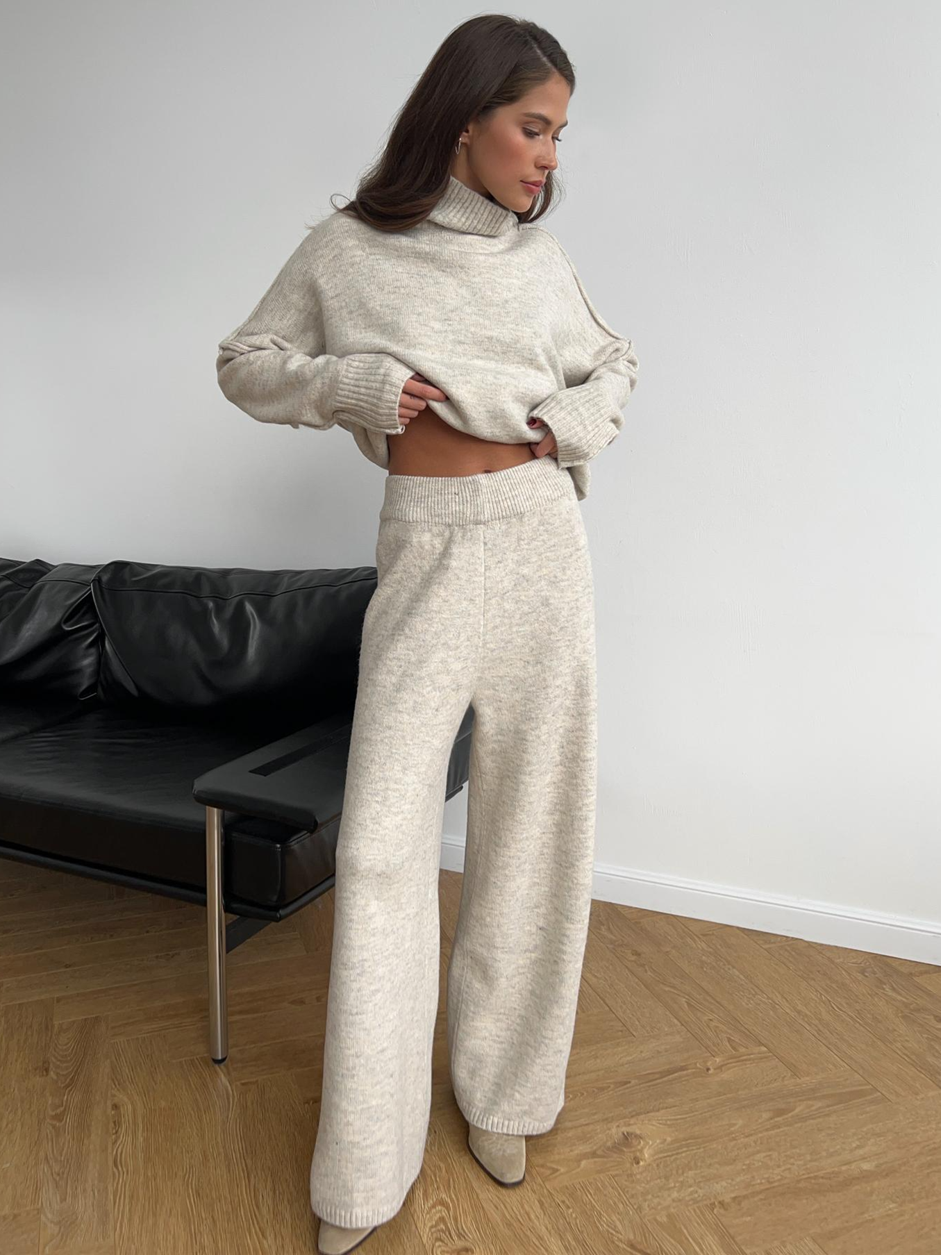 Damen Oversize Strickpullover Lounge-Set Gemütlich