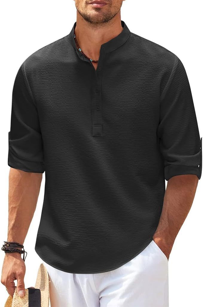 Herren Henley Hemd Langärmlig Lässig
