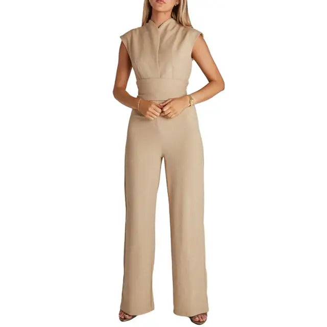 Elegante Damen Jumpsuit V-Ausschnitt