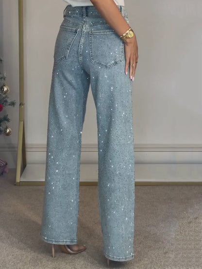 Damen Jeans Glänzend Gerade Form