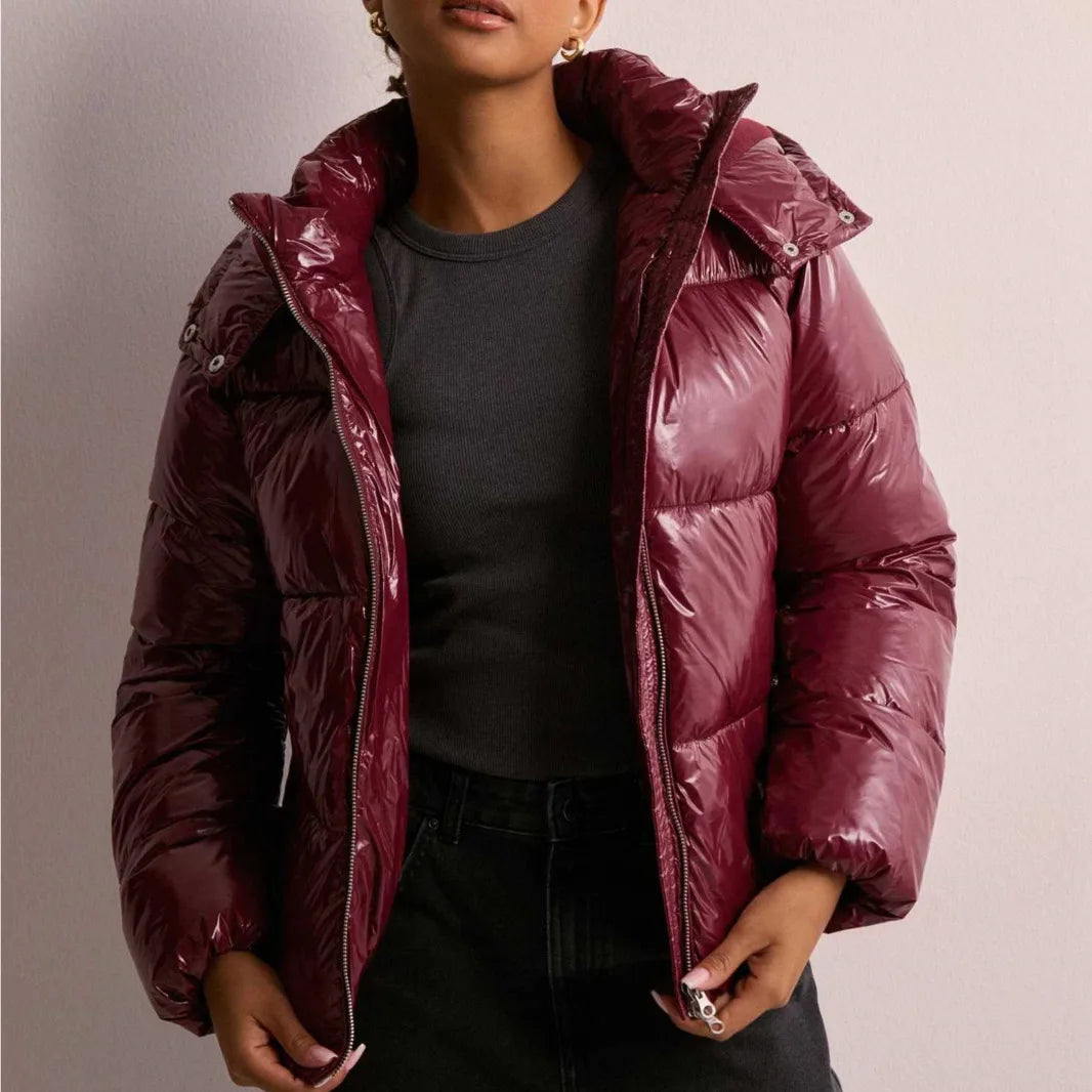 Damen Kurz-Pufferjacke Leicht Glänzend
