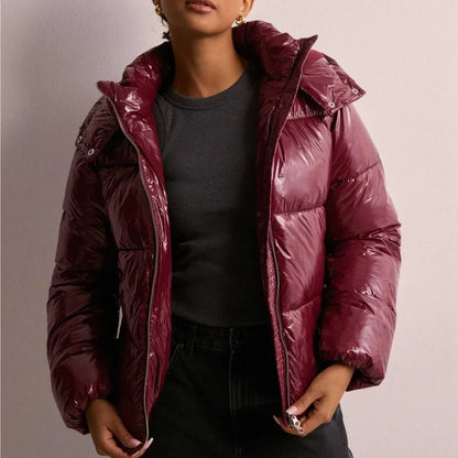 Damen Kurz-Pufferjacke Leicht Glänzend