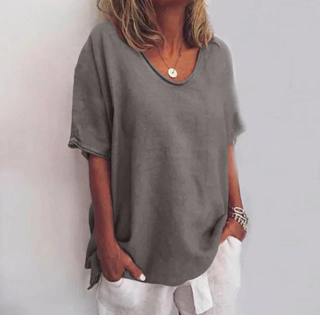 Damen T-Shirt Kurzarm Baumwolle Weiß - Norvielle