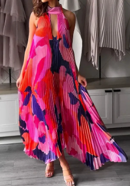 Damen Ärmelloses Maxikleid Plissiert - Norvielle