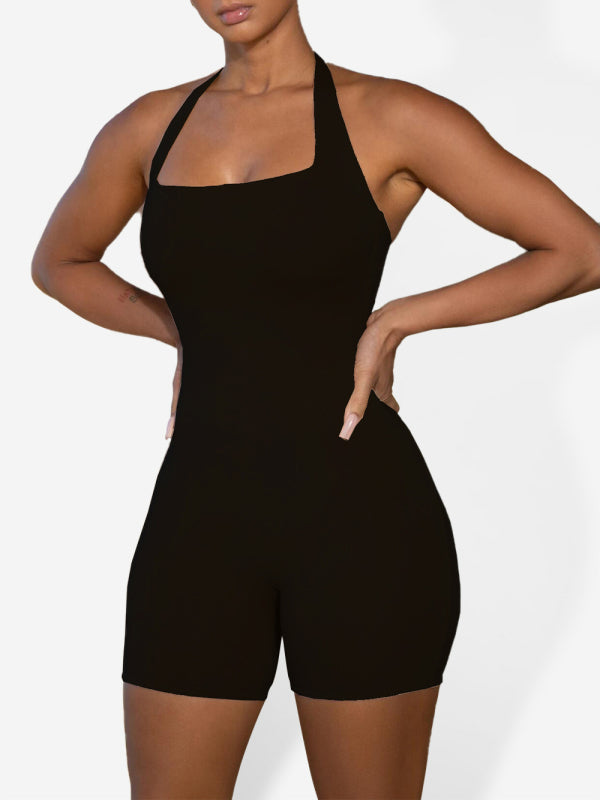 Damen Halterneck Jumpsuit Sport Freizeit Shortsanzug