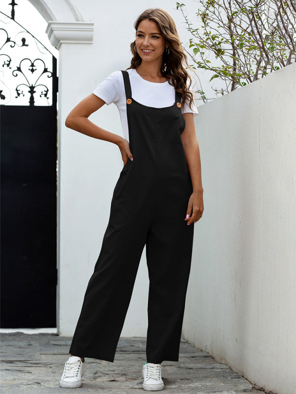 Damen Gewebte Retro Latzhose Lang Lässig