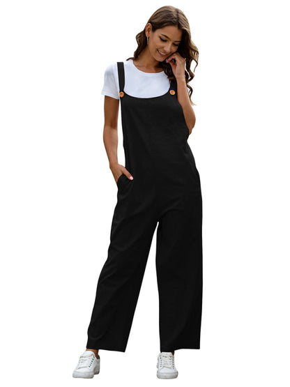 Damen Gewebte Retro Latzhose Lang Lässig