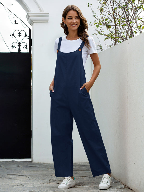 Damen Gewebte Retro Latzhose Lang Lässig
