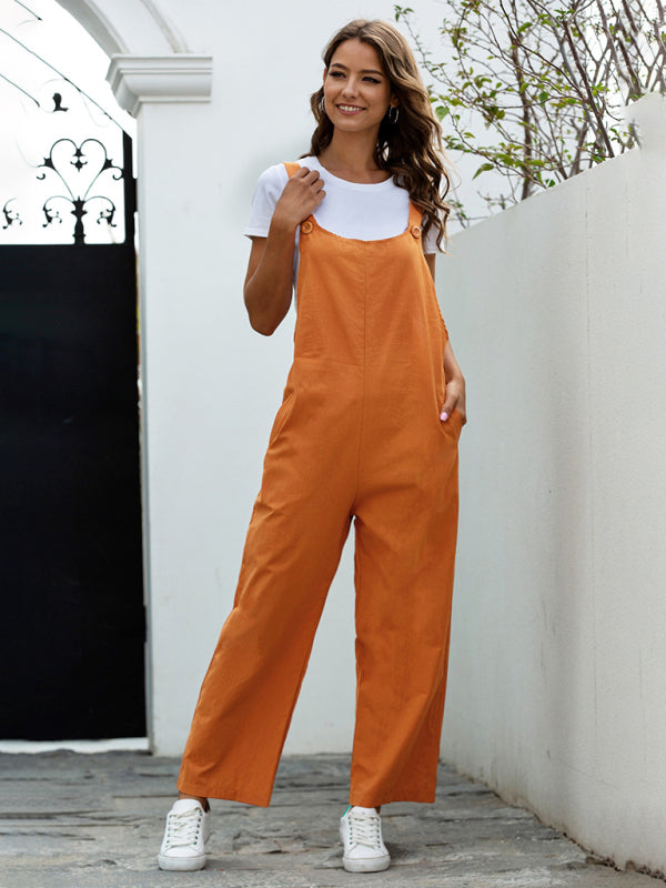 Damen Gewebte Retro Latzhose Lang Lässig