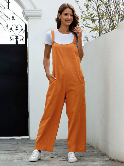 Damen Gewebte Retro Latzhose Lang Lässig