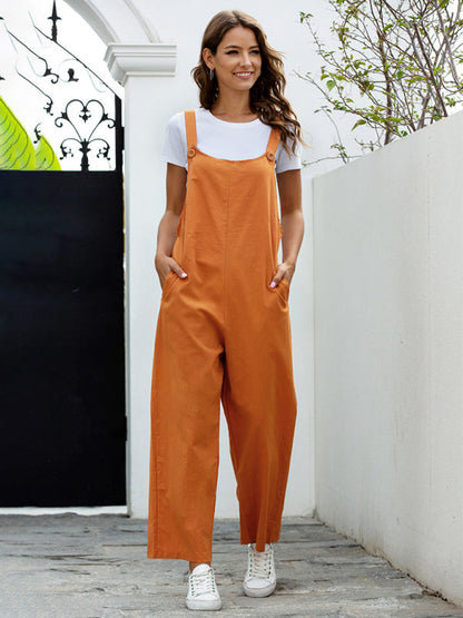Damen Gewebte Retro Latzhose Lang Lässig