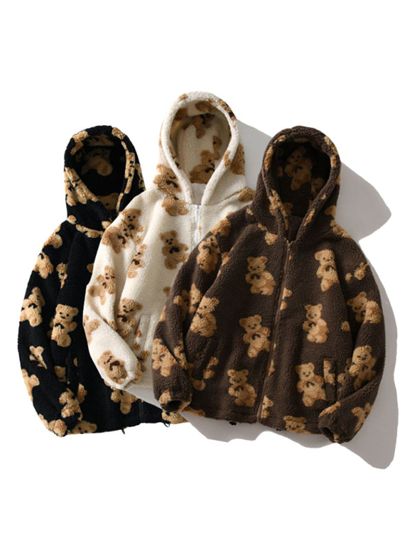 Norvielle Damen Kapuzensweatshirt Teddyfell Muster Lockeres Design
